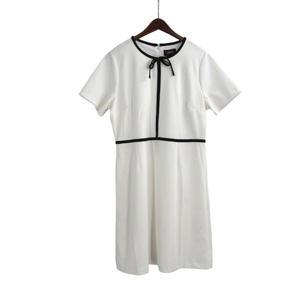 NWT Alexia Admor Womens XL Ivory Black Trim Bow Neck Dress Old Money Classic